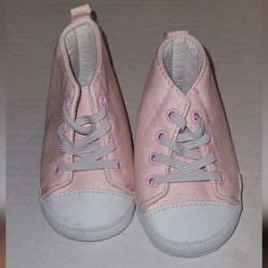Baby crib shoes pink white Glitter sparkle elastic High Top Converse style